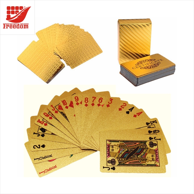 Durable Waterproof Luxury 24K Gold Foil Playing Cards with Wooden Box