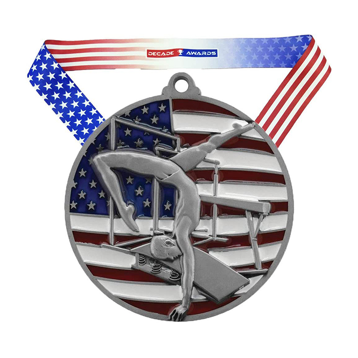 Factory Custom Awards Stars And Stripes American Flag V Neck Ribbon Gymnastics Medal