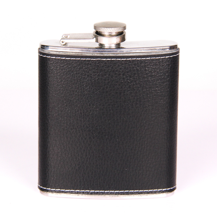 High Quality Black Hip Flask Leather Covered Hip Flask Stainless Steel Gift Set